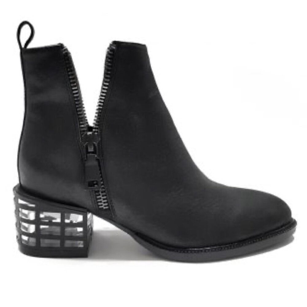 Jeffrey Campbell Boone Black Leather Cage Heel Ankle Boots Size 5.5